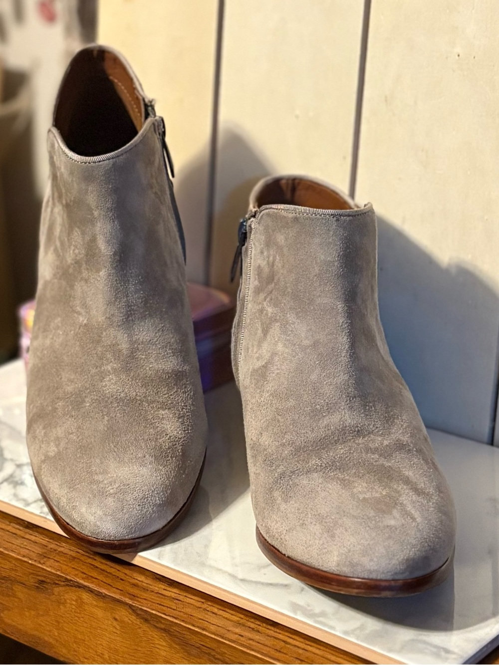 Sam Edelman Suede Ankle Booties in Light Taupe/Gray